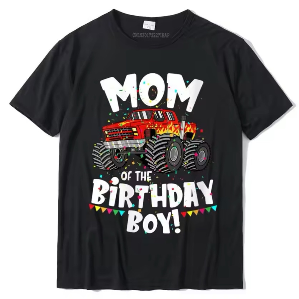 NEW Mom of Birthday Boy Monster Truck Jam Party Theme T-Shirt Tee Black Red S